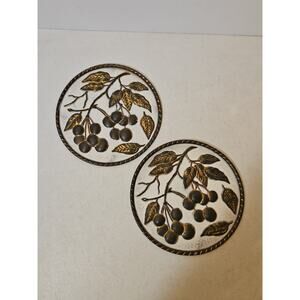 Pair Of Vintage Brass Wall Plaques Made In Holland Fruit Design